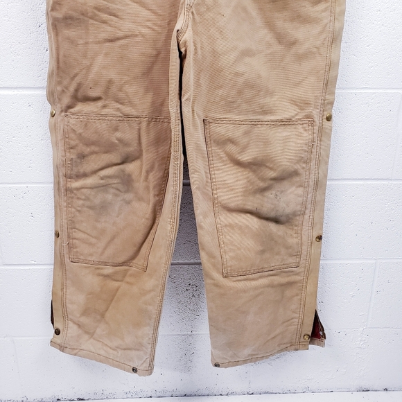 Vtg USA Carhartt R04 BRN Duck Quilted Lined Zip to Hip Bib Overalls 44 X 30 - Picture 7 of 12